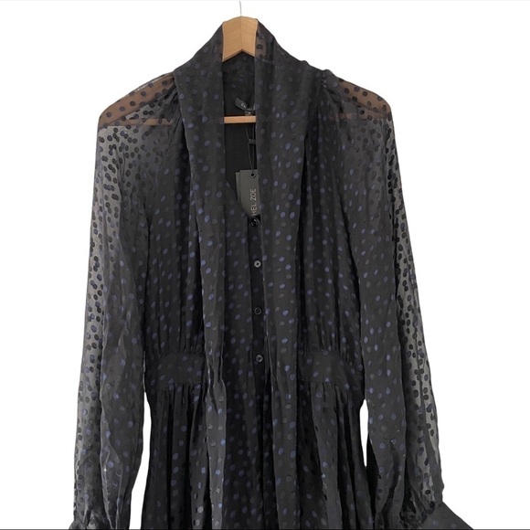 NWT Rachel Zoe Silk Tie Front Polka Dot Button Down Dress - Picture 5 of 12